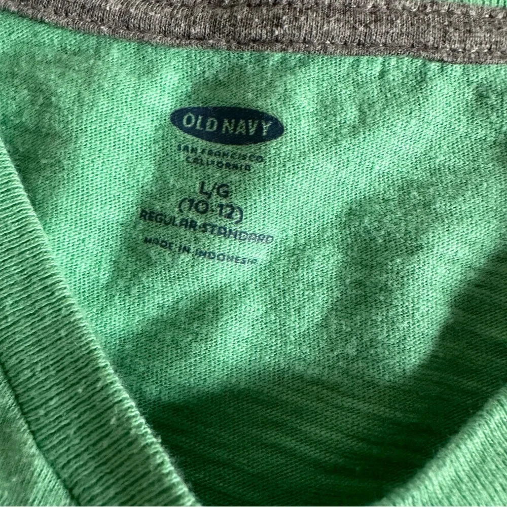 Old Navy Boys Unisex Kids Short Sleeve V Neck T Shirt Bright Green Slub Cotton L